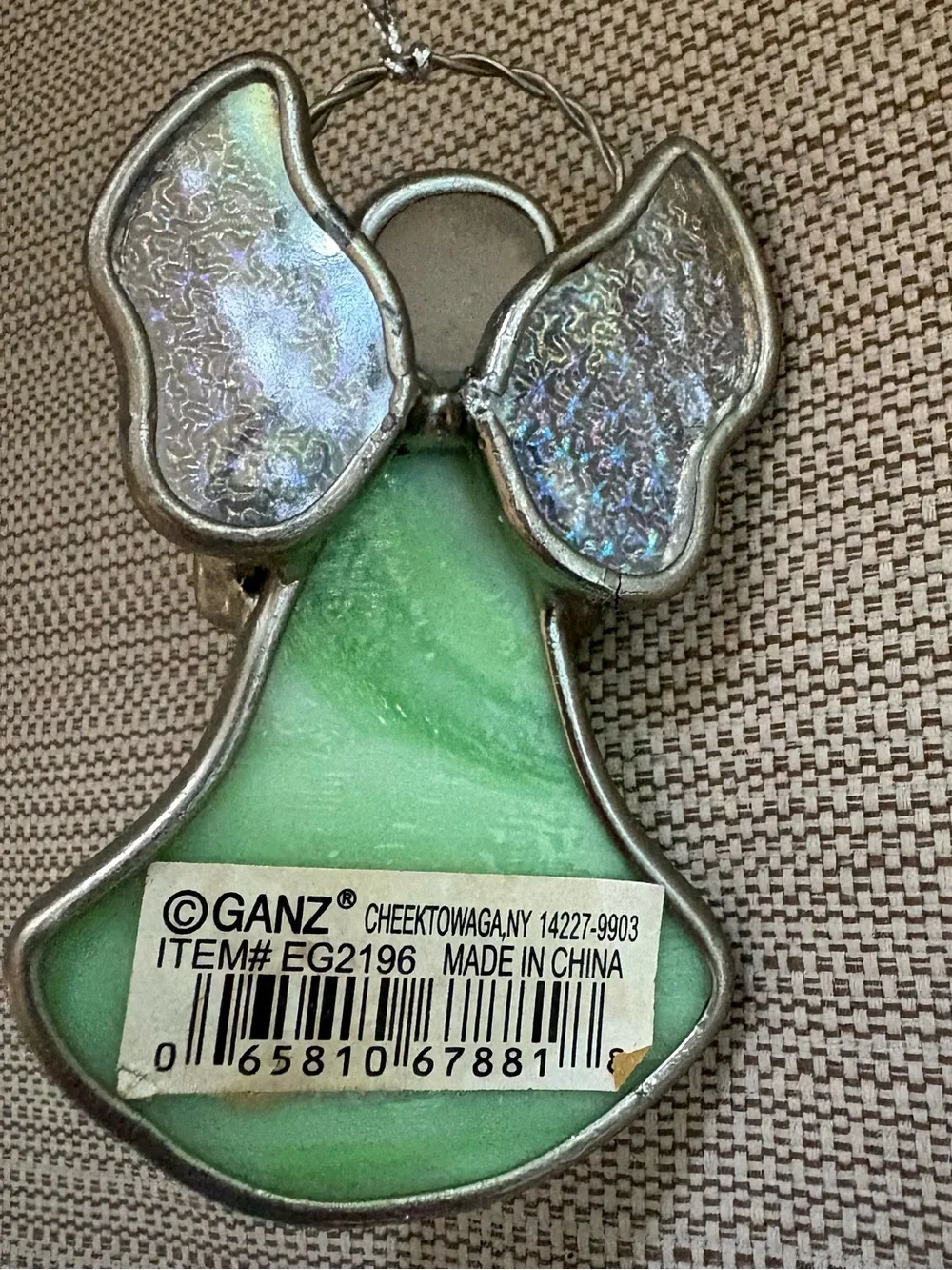 Ganz Green glass angel ornament with silver cross get well gift religious heal